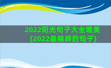 2022阳光句子大全唯美(2022最精辟的句子)