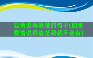 爱情说得清楚的句子(如果爱情说得清楚那就不会有)